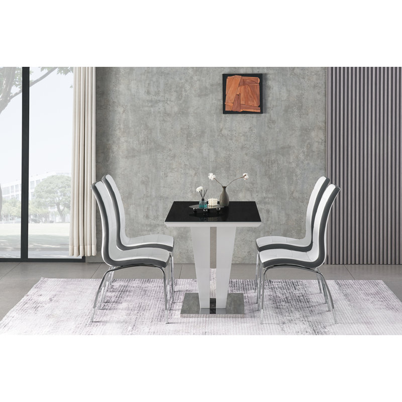 Chalen 4 - Person Dining Set, White/Black