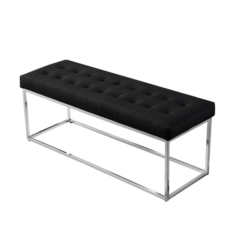 Banc rembourré 48 po en similicuir, Argent argent, Noir
