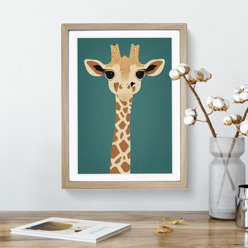 Giraffe No.3 - Single Picture Frame Print, 64cm H x 46cm W x 2cm D, Oak 