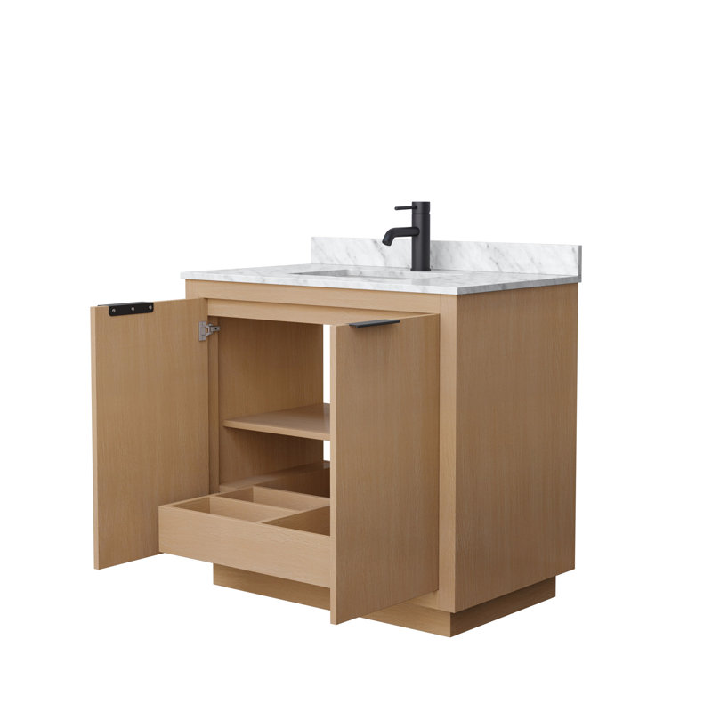 Maroni Light Straw Single Bathroom Vanity with White Marble Top