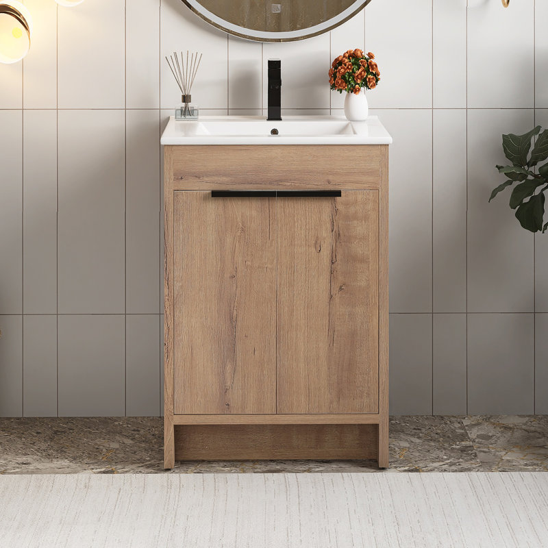 24" Freestanding Bathroom Vanity With Ceramic Sink, White