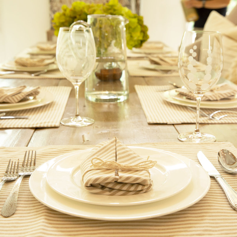 Neutral Striped Cotton Blend Rectangular Placemat Set