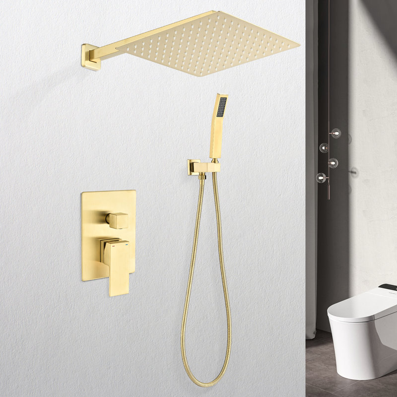 Wall Mounted Shower With 12" Rain Head, Matte Black, Brass & Stainless Steel, Bathroom Relax Head - Black Solid Mount Pleasant Showering