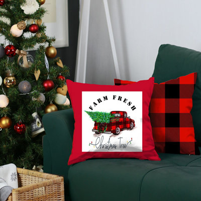  (Set of ) 2 Red Plaid and Red Truck Throw Pillow Covers