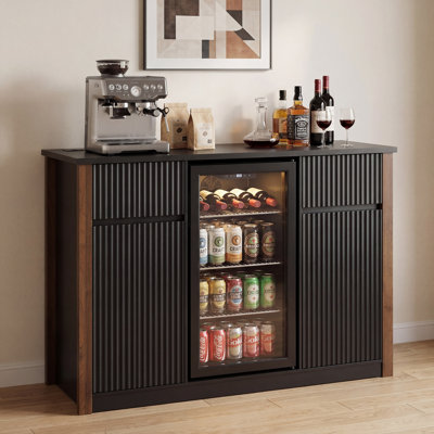 Coffee Bar Cabinet With Mini Fridge Space, White Modern Wine Bar Cabinet For Kitchen & Dining Room,55.1"W