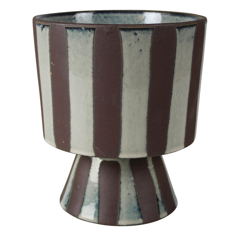 Striped Chalice Ceramic Vase, 7.25" H x 6.5" W x 6.5" D