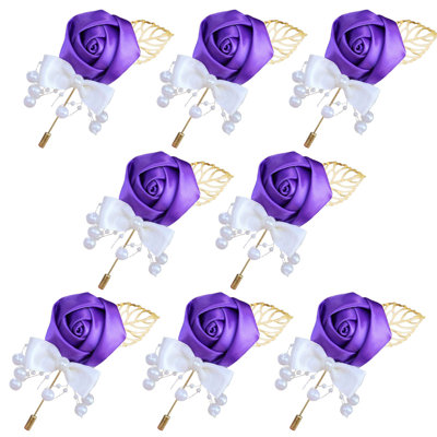 8 pièces / ensemble de corsages de roses artificielles avec épingles