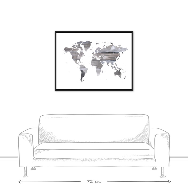 « white world map », reproduction de peinture à l’aquarelle sur toile encadrée