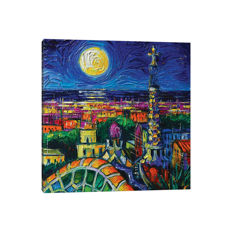 Barcelona Full Moon by Mona Edulesco - Painting on Canvas, 45.72cm H x 45.72cm W x 1.91cm D, Wrapped Canvas