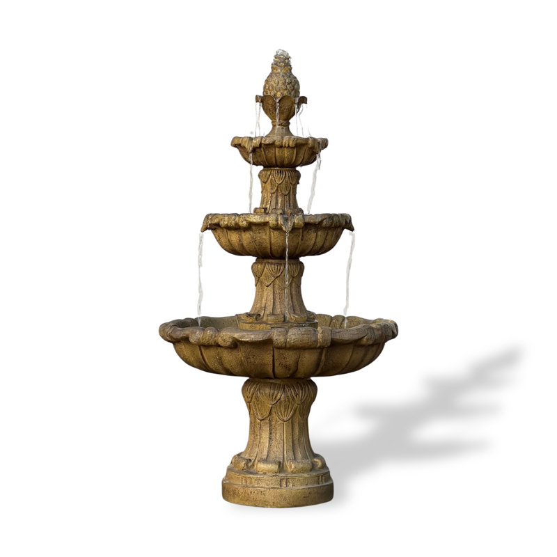 58.3" 3-Tier Electric Outdoor Freestanding Water Fountain - Classic Leaf Design, Large Bird Bath with Pump - Ideal for Yard, Lawn and Garden Décor