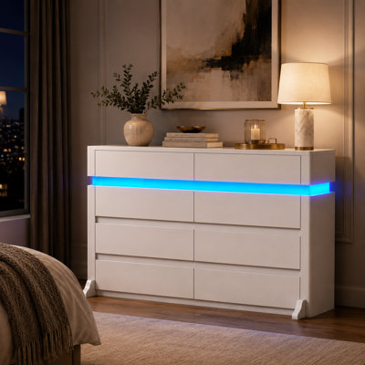 47.2'' Wide 8-Drawer Floating Dresser with LED Light, Modern Chest of Drawers for Bedroom and Closet Storage