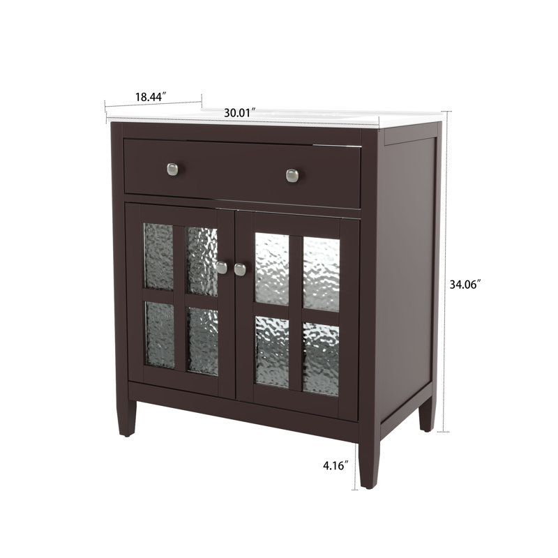 Meuble-lavabo autoportant moderne en bois avec lavabo en céramique, Marron foncé