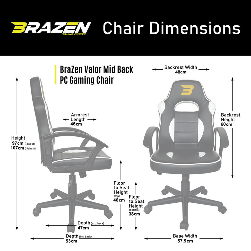 BraZen Valor Mid Back PC Gaming Chair, Black/Red