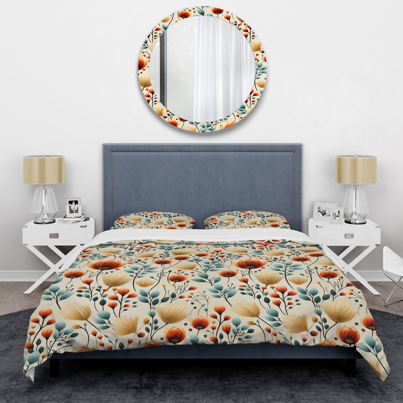 Literie scandinave à motif floral I, Housse de couette simple + 1 taie décorative stan