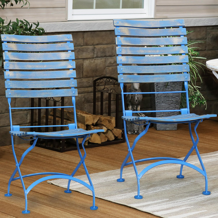 blue metal patio chairs