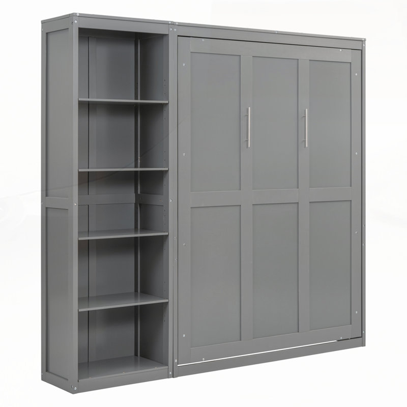 Multi-function Murphy Bed Wall Bed with Shelves, Full, White