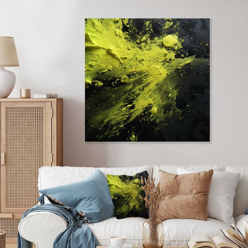 «Green Spiral Neon Fusion 4», art mural abstrait en métal, H 36 po x l 36 po