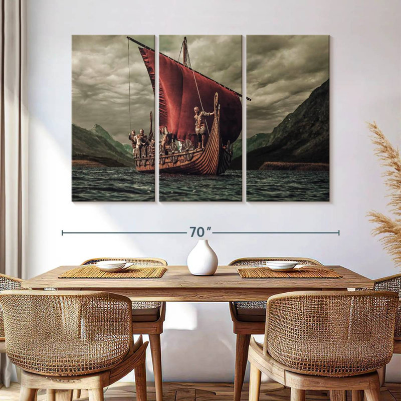 Mehar Vikings sur un bateau Drakkar, H 42 po x l 65 po