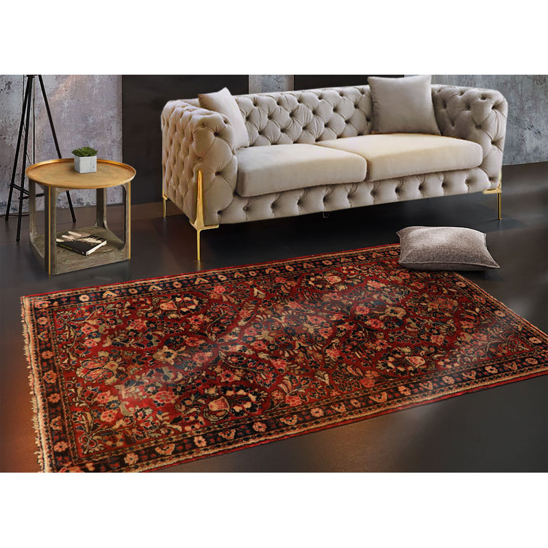Tapis traditionnel rouge Sarouk en laine noué à la main 2 pi 7 po x 5 po