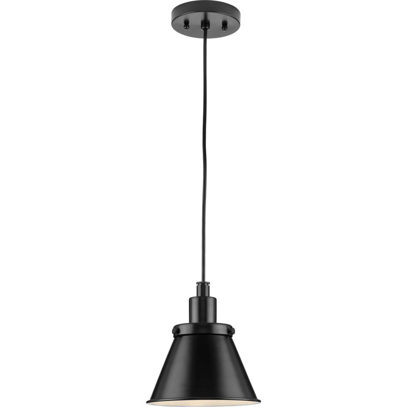 Luminaire suspendu conique à 1 lumière Landrich, Noir mat, Noir mat