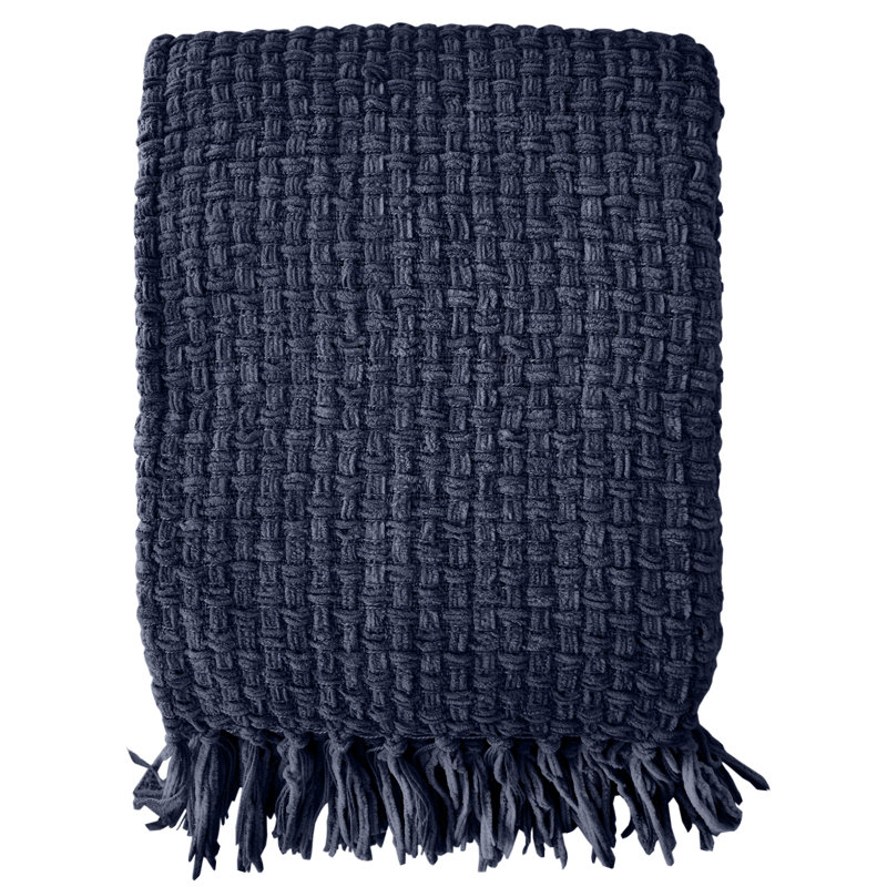 Chenille Hand Woven Throw Blanket, Navy