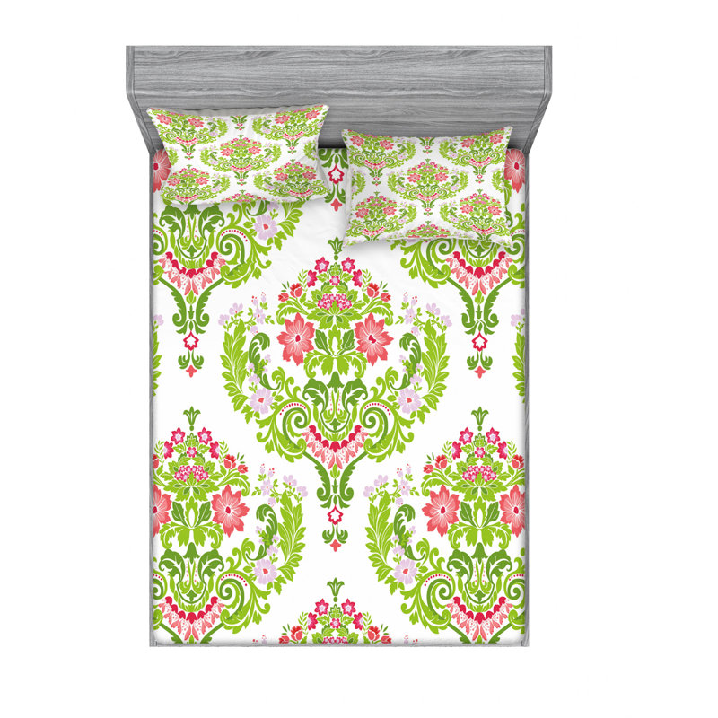 Microfiber Damask Sheet Set, Twin XL Sheet Set with Fitted Sheet
