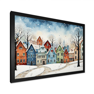 Multicolor frosty city in winter I - Winter Landscape Framed Canvas Print Wall Art