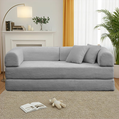 78" Compression Corduroy Queen Futon Convertible Sofa Bed with 2 Pillows, No Assembly Required