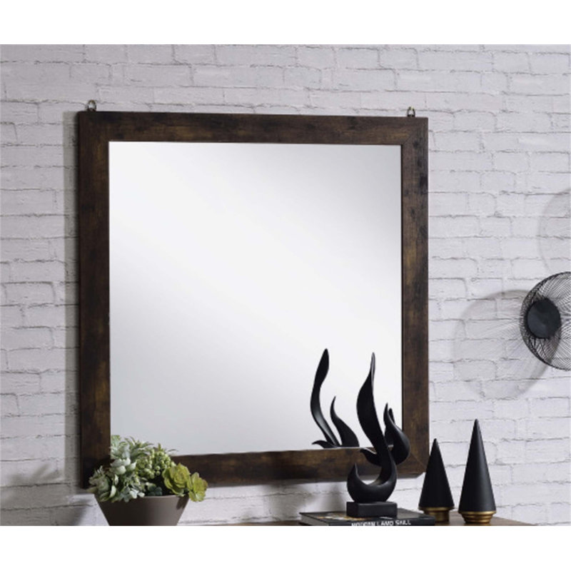 Miroir industriel industriel en chêne rustique, 35 po x 35 po, Chêne, Carrée
