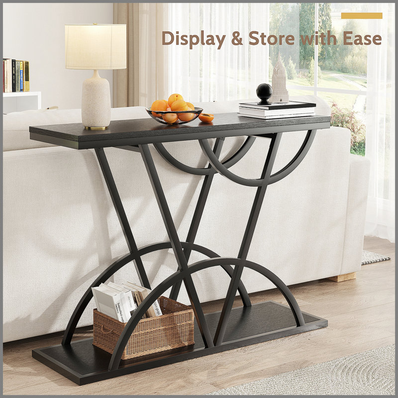 43" Industrial Console Table With Storage Shelf For Entryway, Black