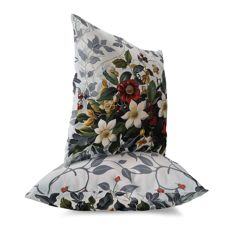 Coussin Vineyard Petals, Vert / Gris, 26"H x 26"W