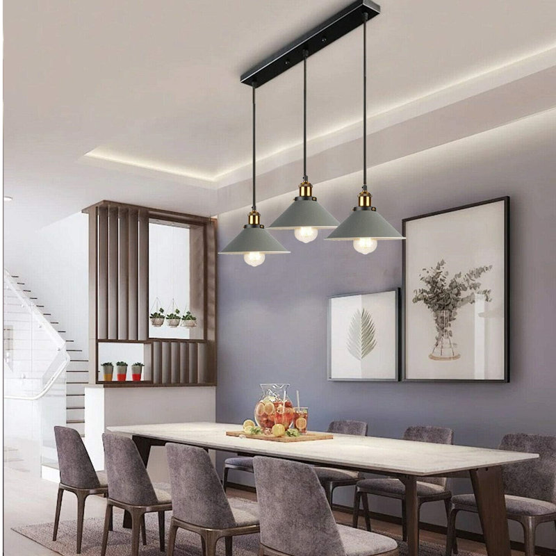 Modern Industrial Latshaw 3-Light Island Cone Ceiling Pendant – Adjustable Lighting for Kitchen & Dining Rooms by Mercury Row