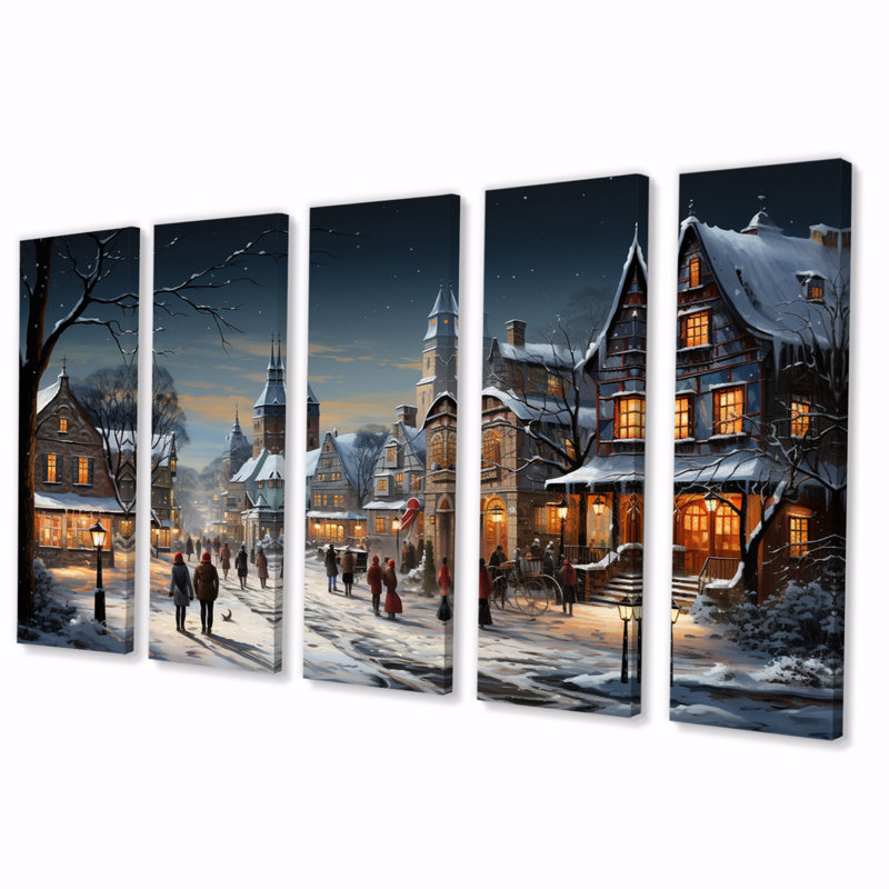 Winter Village Carnival I - Décoration murale paysages - 5 panneaux égaux