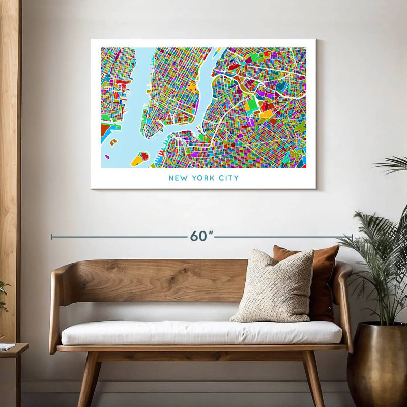 Aliaz Colored NYC Map, 30" H x 45" W