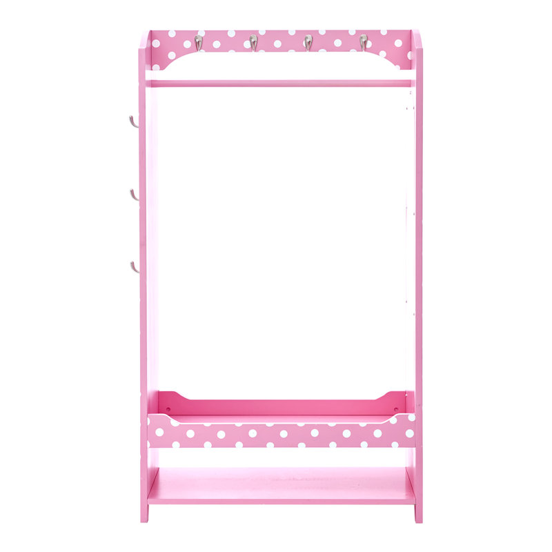 Fashion Polka Dot Prints Fantasy Fields Kids Wooden Mirrored Open Armoire with Two Shelves