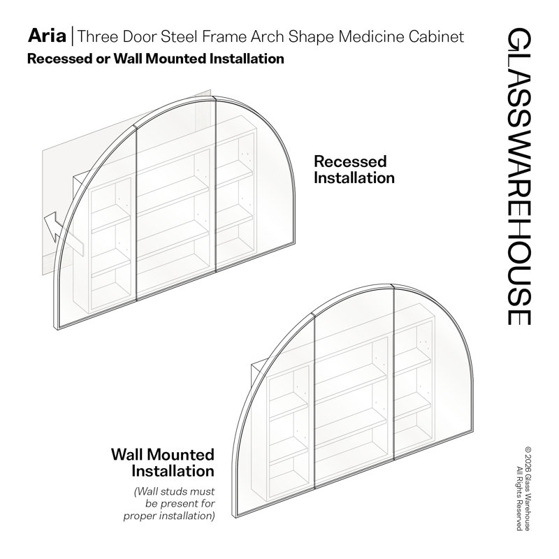 Recessed Framed 3 Doors Medicine Cabinet with 3 shelves, White