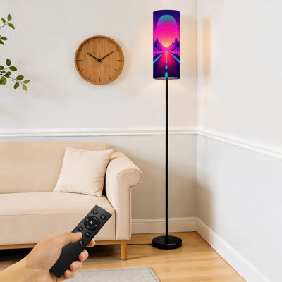 Lampe sur pied inspirée par la scène des années 80, onde à ondes lumineuses, lampe sur pied moderne à intensité variable avec télécommande, interrupteur au pied, ampoule, abat-jour, lampe de coin pour le salon, la chambre et le bureau