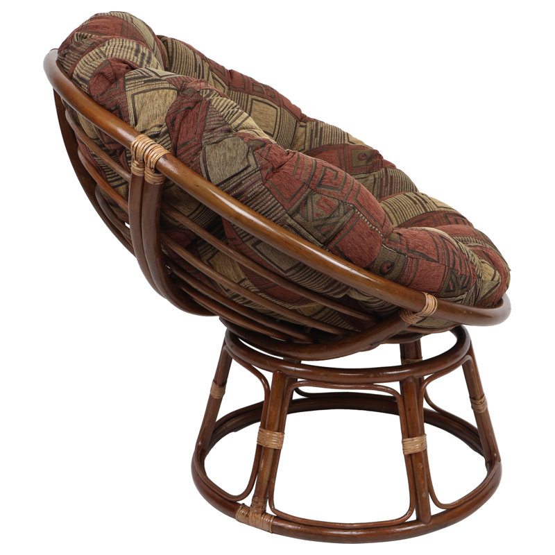 Coussin de chaise papasan chenille, L 48 po x P 48 po, Rouge / brun clair géométrique