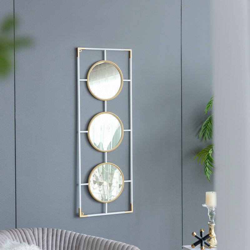 Cadre doré et blanc 15,5 x 43,5 po avec miroir, Doré / Blanc