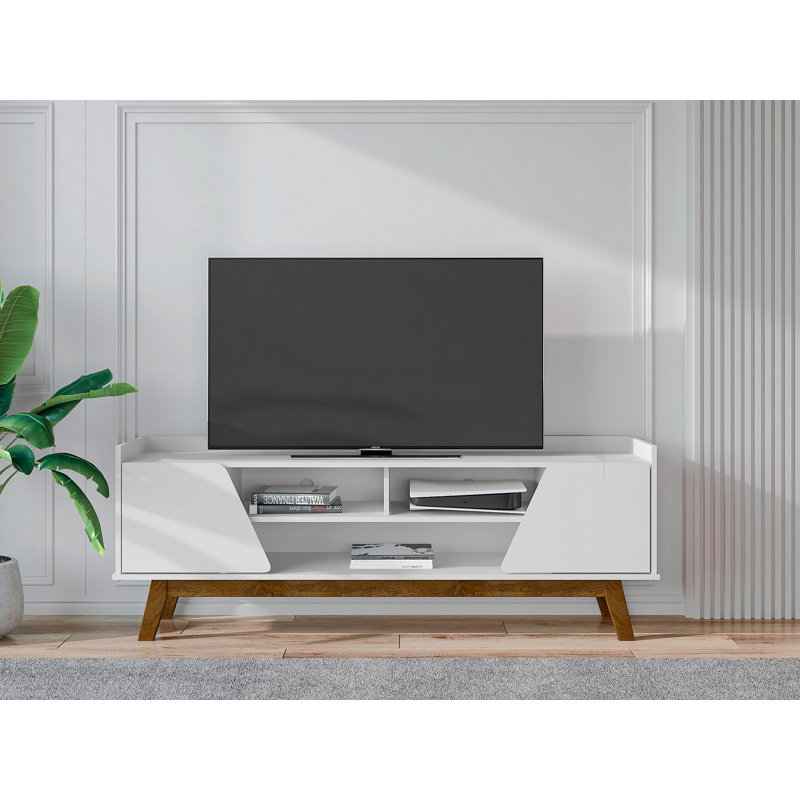 Marcus Mid-Century Modern Tv Stand in White, White, 23.42"H x 62.99"L x 14.17"W