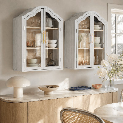 Arched Wall Mounted Bathroom Cabinet With Glass Doors & Adjustable Shelf, Above Toilet Storage Cabinet, Wall Cabinet For Kitchen, Laundry Room & Living Room,Wall Bookshelf