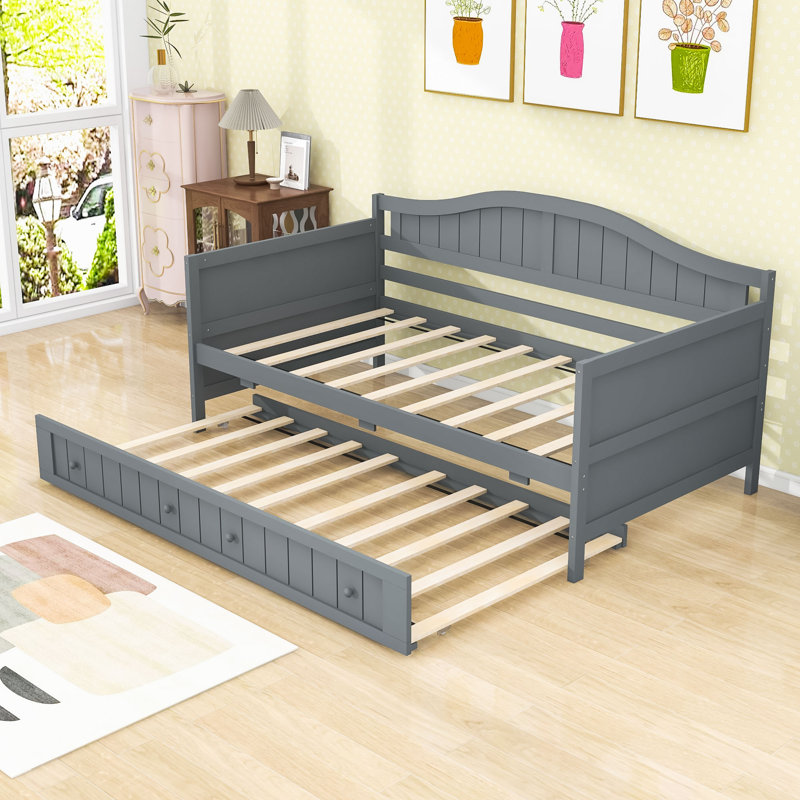Elegant Twin Wood Daybed with Twin Trundle, Gray