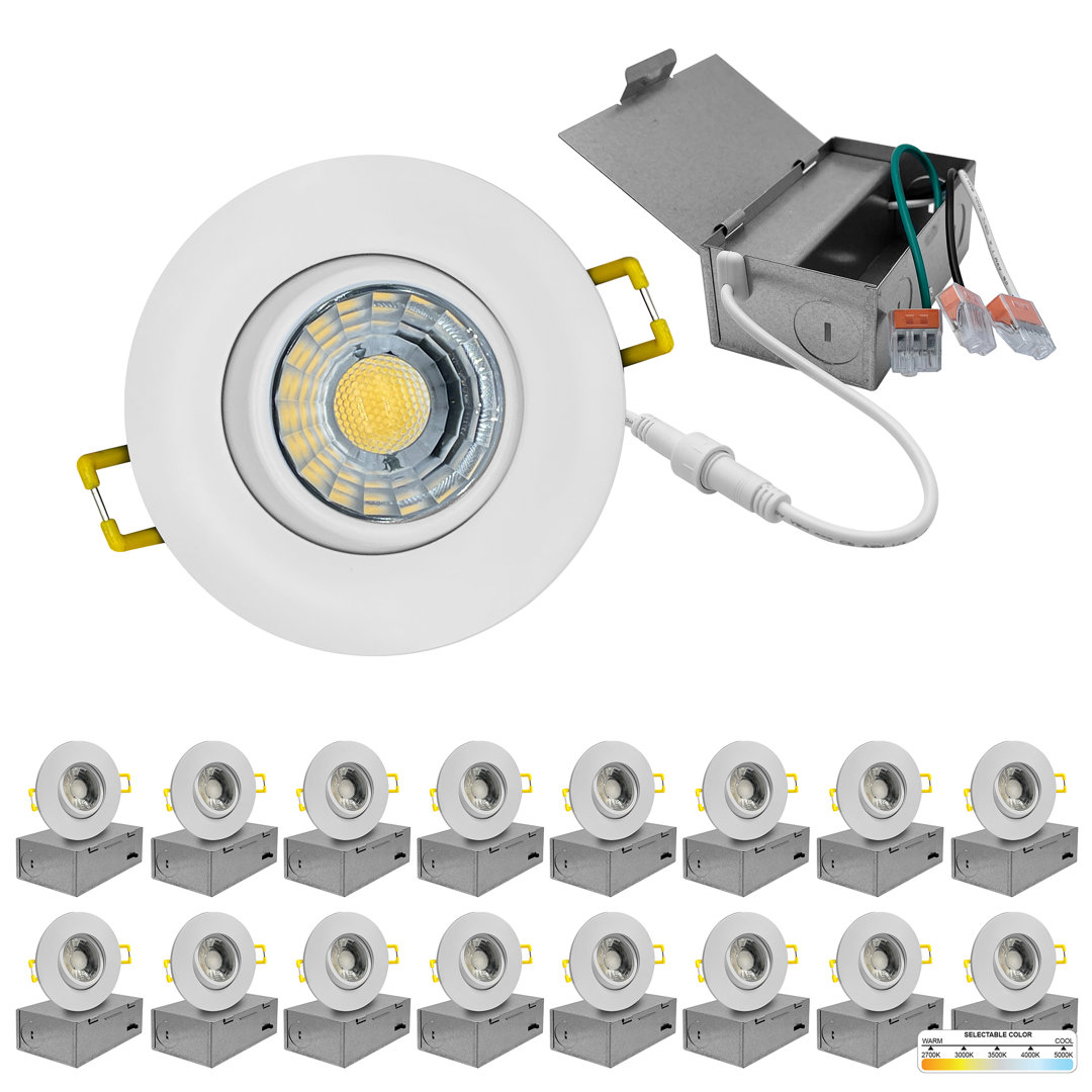 3 in. Canless Gimbal Ultra Slim 5CCT 8W New Construction LED Recessed Lighting Kit 16PK NUWATT 