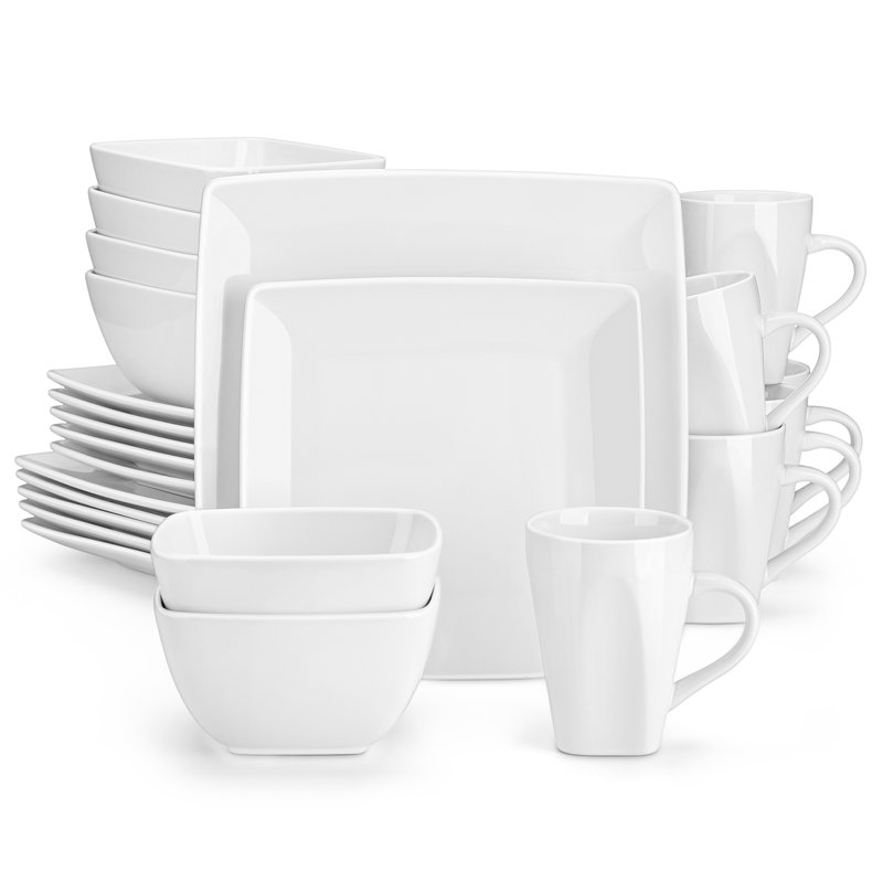 Piece Stoneware Dinnerware Set - Service for 6, White