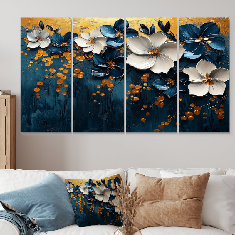 «Blue Polynesian Paradise - Poppies», ensemble de reproduction d'art mural, H 28 po x l 48 po