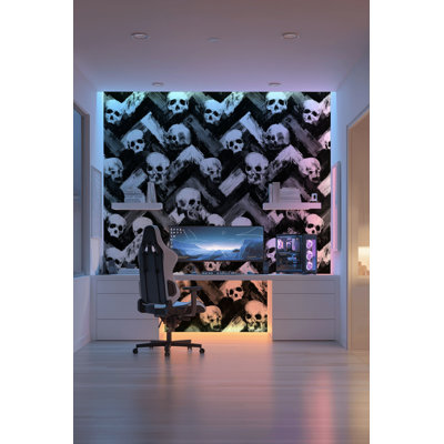 Skull Wallpaper Black And White Peel And Stick Grunge Removable Wall Decor
