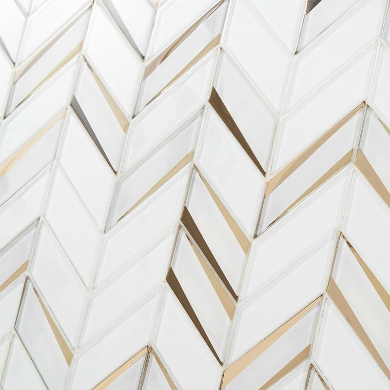 Kasol 11x13 Chevron Polished Mirrorerd Glass Mosaic Tile, Roma Mirror