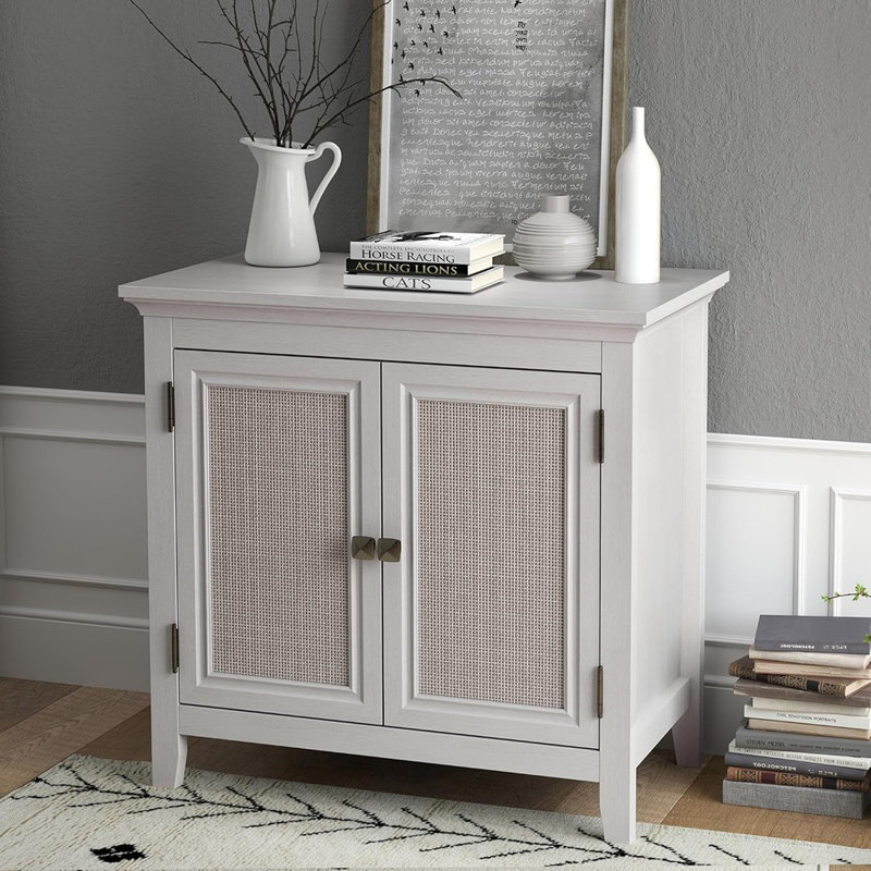 Buffet en rotin avec tablette réglable, blanc