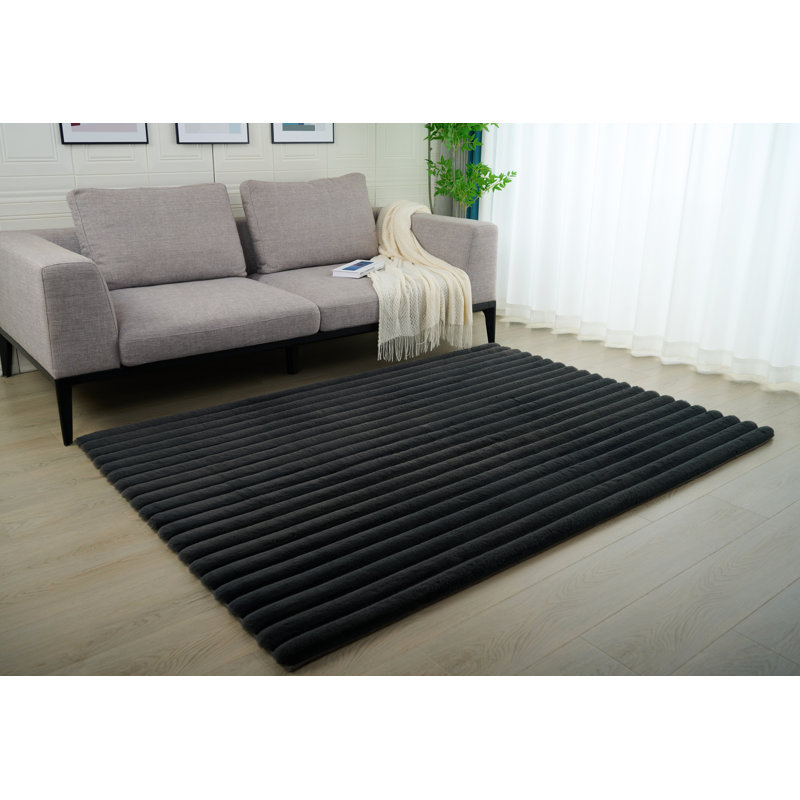 Nickole Collection Grey Ultra Soft Ribbed Faux Fur Area Rug, Rectangle 8' x 10'