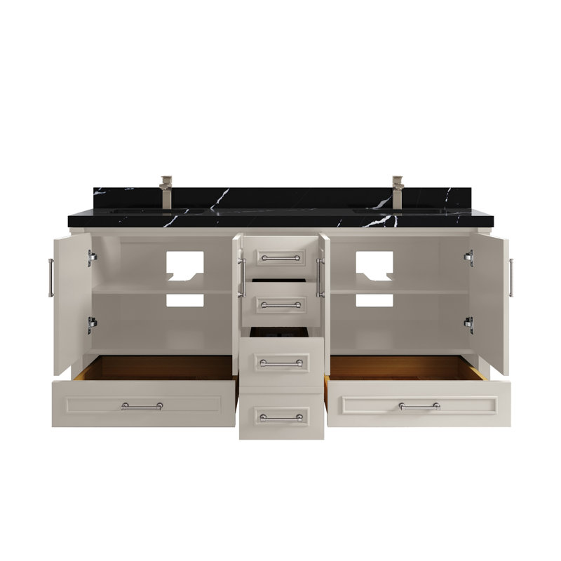 Meuble-lavabo double 72 po avec comptoir Aberdeen, Noir Calacatta